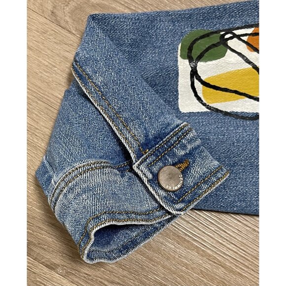 1 Sunset Lane Hand-Painted Botanical Leaf Design Denim Jacket XL Casual Boho - Picture 6 of 8